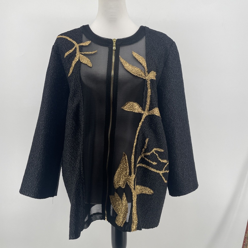 Drapers &‎ Damons Jacket Top Women's XL Black Gold Mesh Front Boho Art To Wear